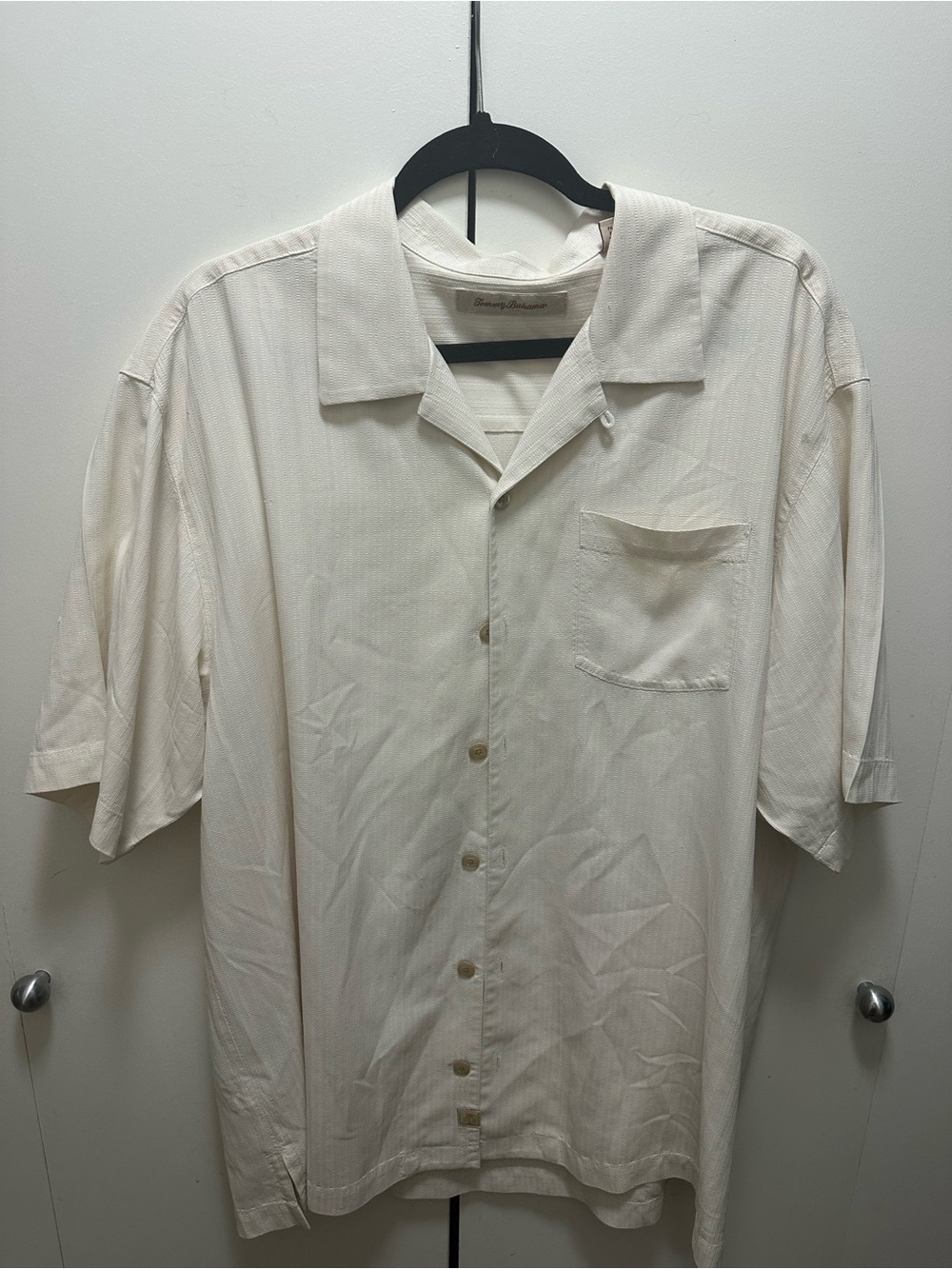 Tommy Bahama Men’s 100% Silk Catalina Twill Camp Shirt Cream Off-White Size XL